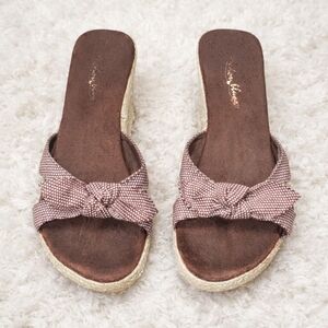 Anchor Blue Brown Polka Dot Tied Bow Knot Wedge Sandals